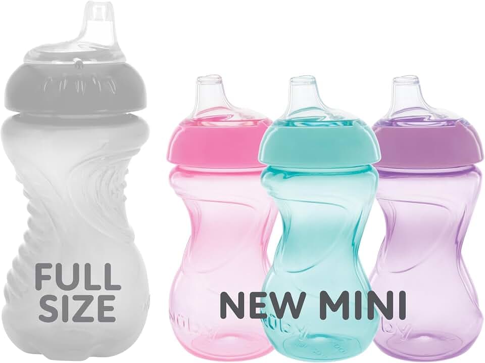 Nuby Mini Gripper No-Spill Baby Sippy Cups with Soft Spout - (3 Pack) 6 oz - 6+ Months - Pink/Purple/Aqua