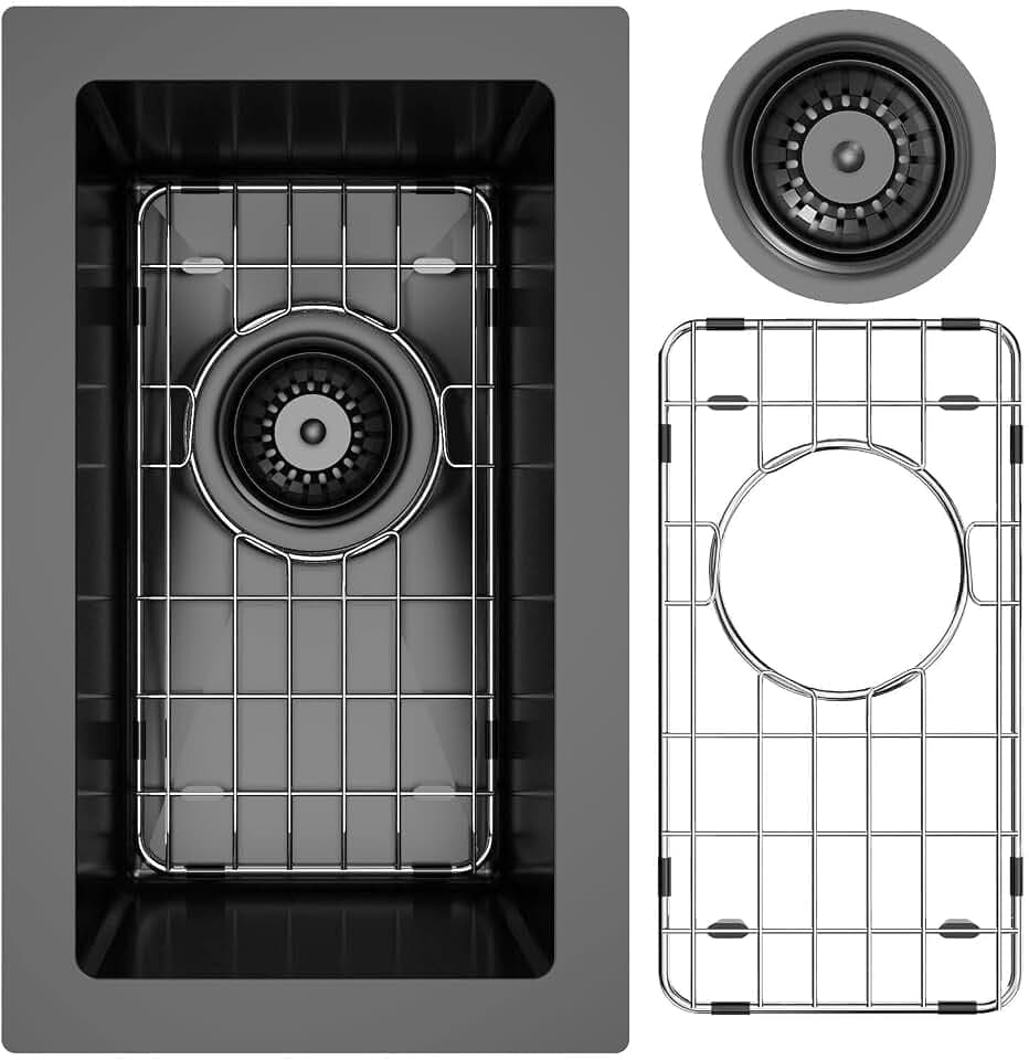 9x15 Black Undermount Small Bar Sink, Swift Horse 9 Inch 16Gauge Undermount Black Small Kitchen Bar Sinks