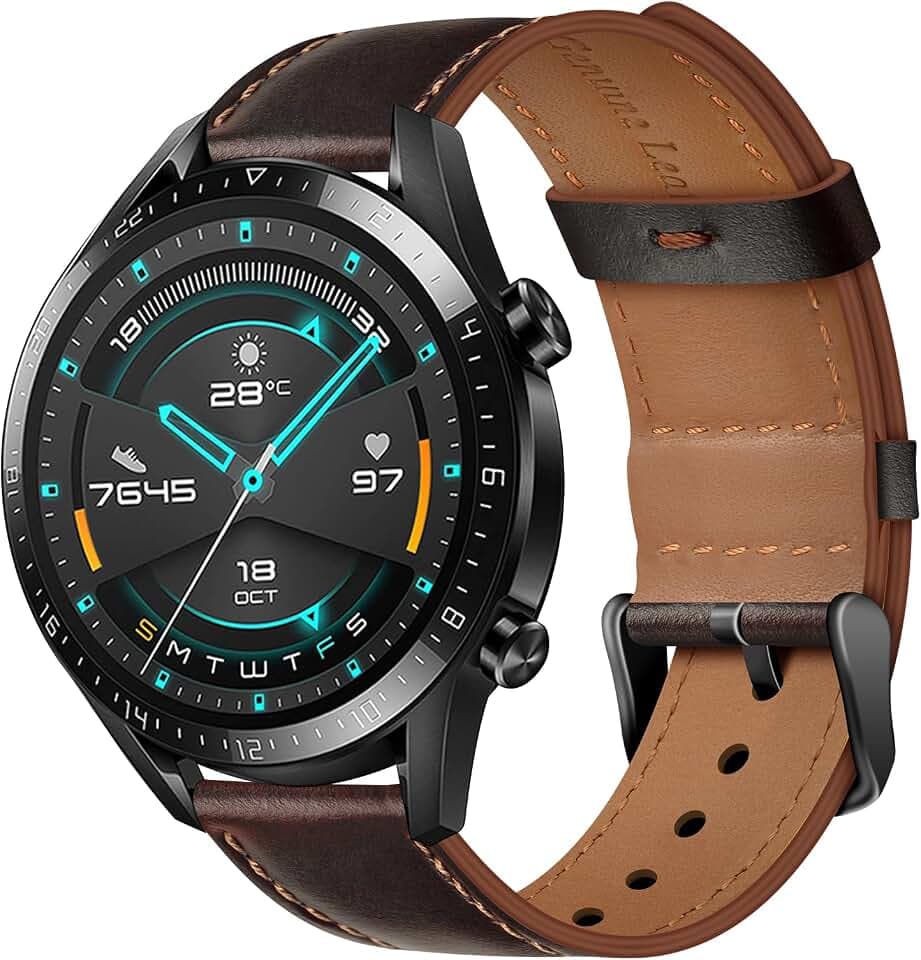 Wanme Lederarmband kompatibel mit Huawei Watch GT2 46 mm/GT 2 Pro / GT3 / GT 2e, 22 mm, Ersatzarmband für Damen und Herren