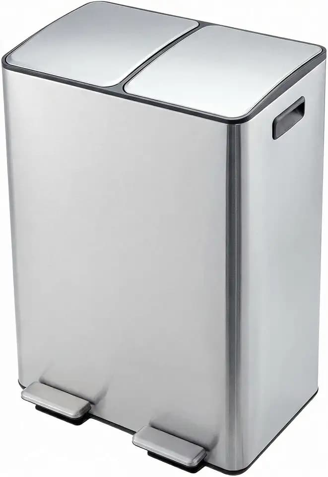 Garvee 16 Gal Dual Compartments Kitchen Trash Can, Stainless Steel, Silver