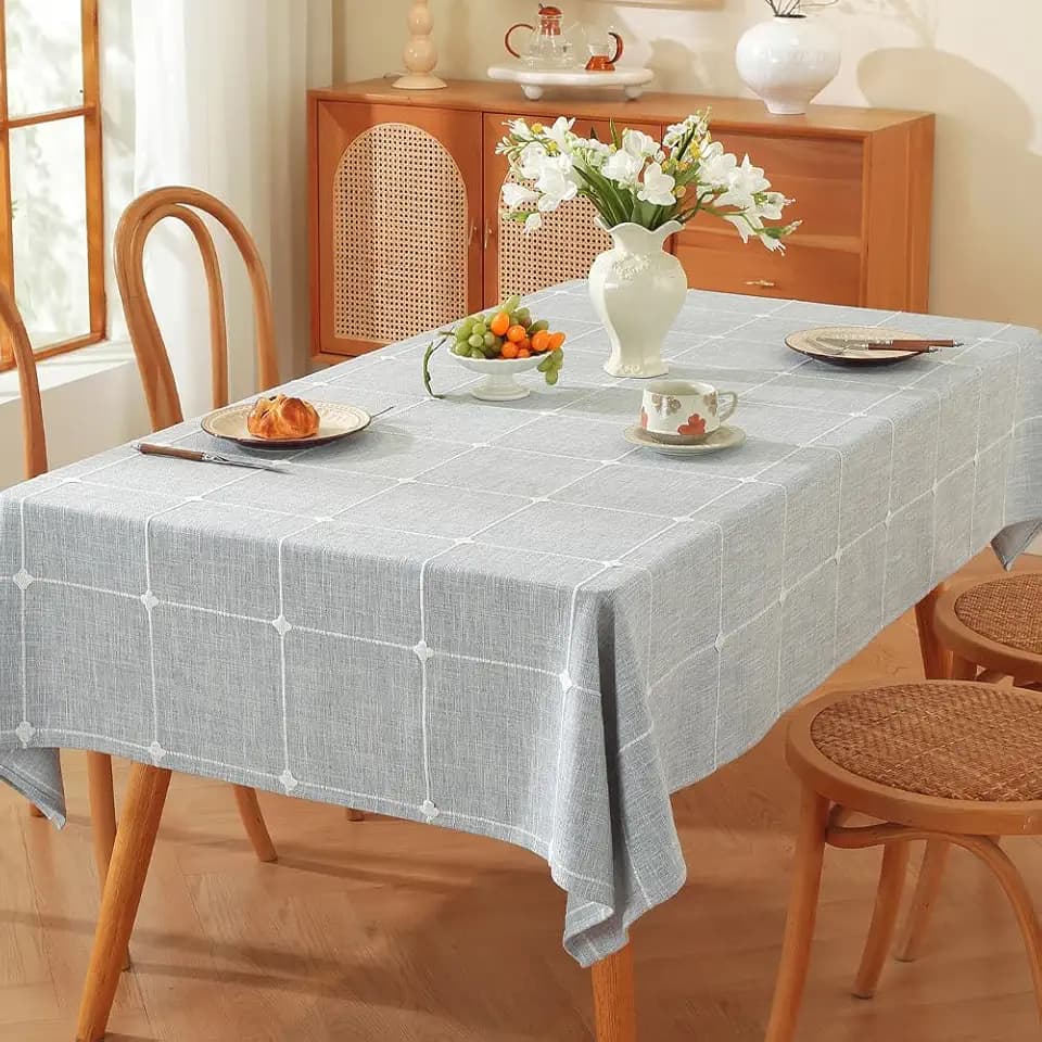 TruDelve Blue 60x102 Inch Farmhouse Tablecloths for 6 Foot Rectangle Tables
