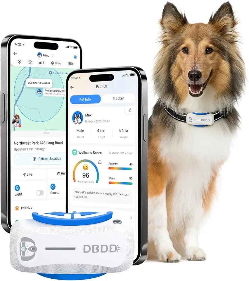 DBDD Smart GPS Tracker for Dogs - Real-Time Location & AI Health Assistant, Waterproof Electronic Fence Collar for Escape