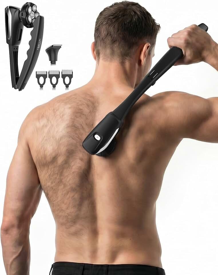 VIKICON Rückenrasierer Herren, Elektrischer Körperrasierer mit Klappgriff
