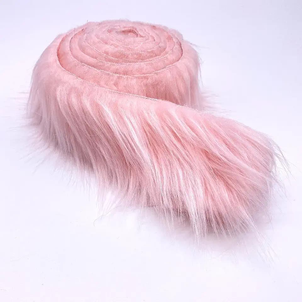 Ice Fabrics Craft Faux Fur Fabric Pre Cut Rolls - 6"x60" Fur Ribbon Mohair Fabric Strips - Super Soft and Fuzzy - Perfect for Crafts, Costumes & Decoration - Baby Pink - 6x60