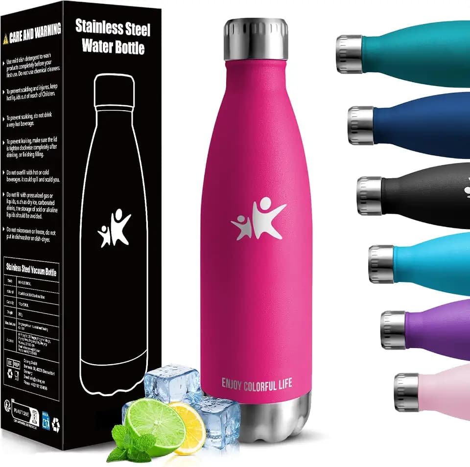 HoneyHolly Trinkflasche Edelstahl, Thermosflasche 500ML, BPA-frei Auslaufsichere Vakuum Isolierte, Thermoskanne, Doppelwandige Wasserflasche für Fahrrad, Reisen, Sport, Yoga, Camping, Fahrrad