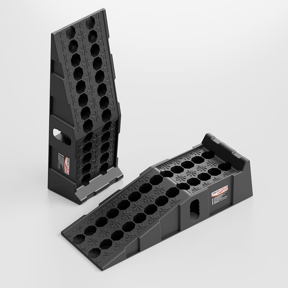 Auffahrrampe PKW - [2er Set] Auto Rampe für maximalen Halt [<8T] - Hochbelastbare Rampe Auto für kfz jeden Untergrund -Hebebühnenrampe 2 Stück (Hoch/8.0T)