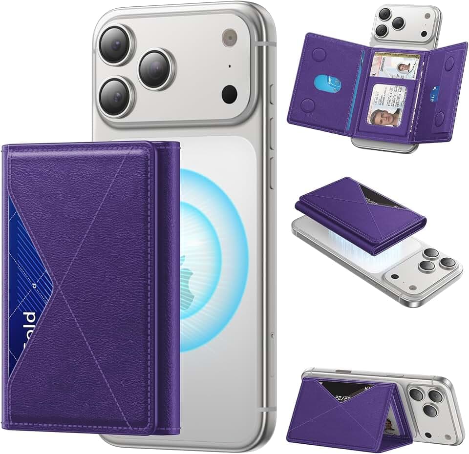for MagSafe Wallet, 8 Card Holder, RFID Blocking, Magnetic Stand Phone Wallet for iPhone 17/16/15/14/13/12 Pro Max Plus Air Series, 5 Card Slots & 1 Cash Slot,Purple