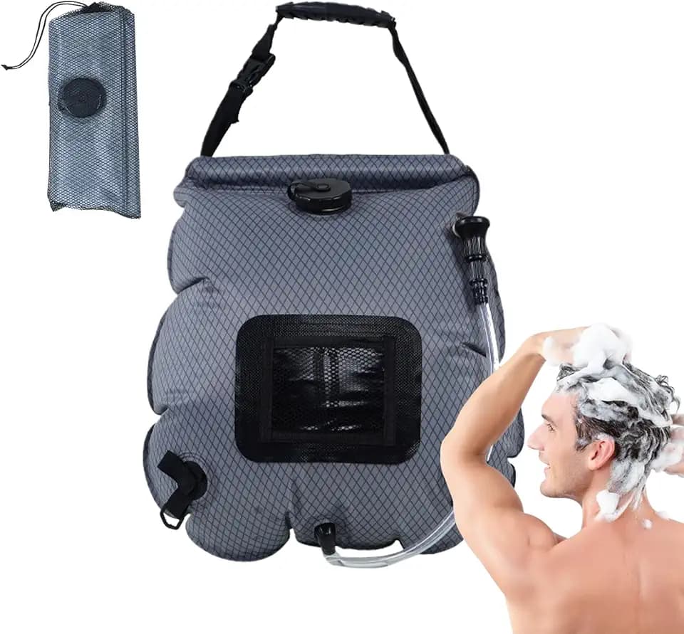 Solar Camping Shower Bag,5 Gal/20L Sun Shower Heating Bag,Leak-Proof Design,On-Off Switchable Head,Suitable for Camping, Hiking, Travel,Beach Swimming