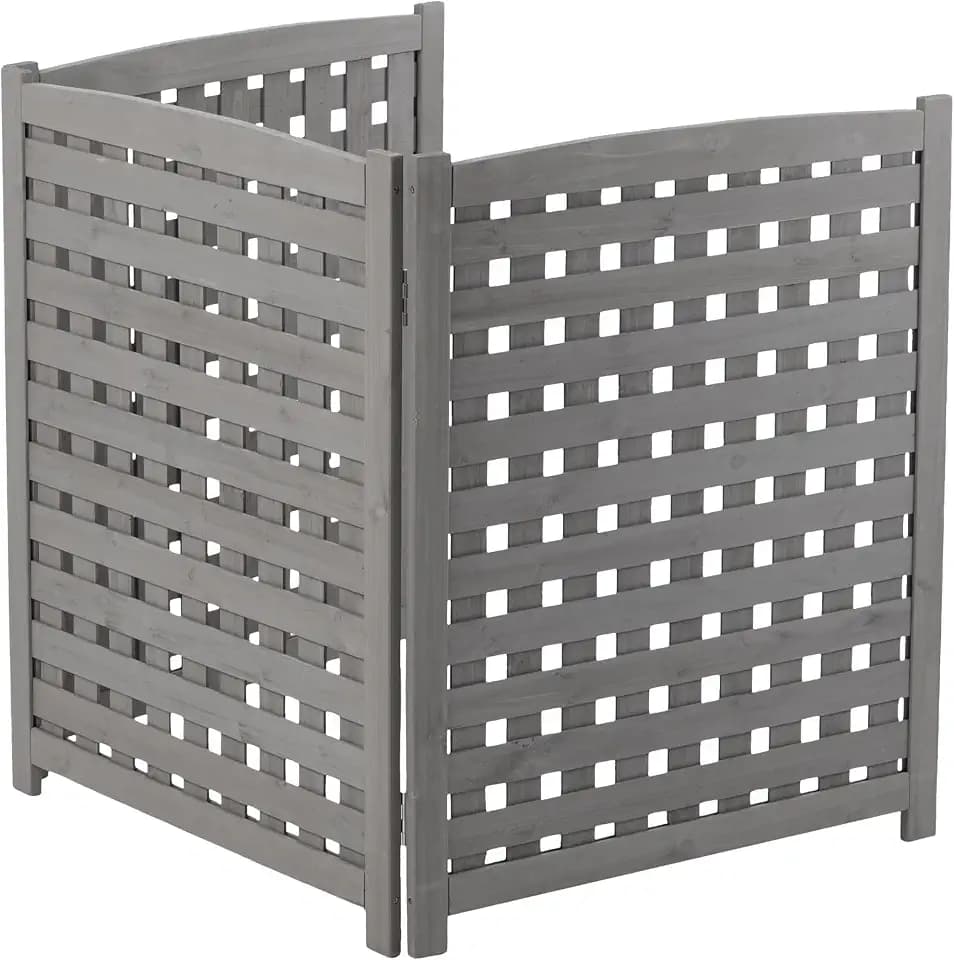 YOPTO 32" W x 38",3-Panel Outdoor Air Conditioner Fence,Wooden Outside Wood Privacy Screen,for Pool Equipment Enclosure,Trash Can Enclosures,Air Conditioner,Grey