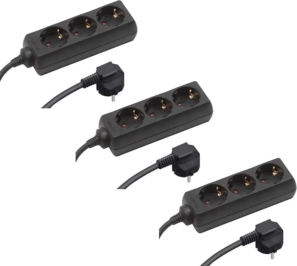 Meister Steckdosenleiste 3-Fach - 3er Set - 1,4 m Kabel - schwarz - Kunststoffleitung - IP20 Innenbereich, Steckerleiste, Mehrfachsteckdose, Tischsteckdose, Tido 3-Fach, 7430790