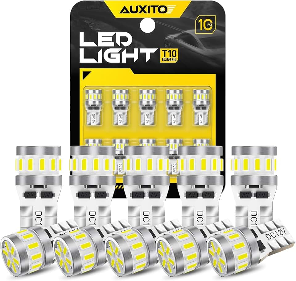 AUXITO Latest 194 LED Bulb 6500K Super Bright White 168 2825 T10 W5W LED Bulb for Car Interior Light Dome Door Map Courtesy Trunk Cargo Marker License Plate Tail Lights, Pack of 10