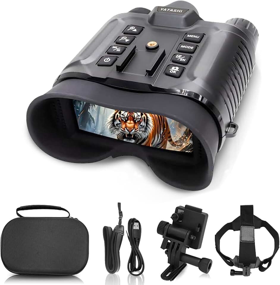 Night Vision Goggles with Light, Helmet Mounted – Digital Binoculars with Camera, 4K Video, 8X Digital Zoom, 400m Range, 4 Color Modes, IR Illumination