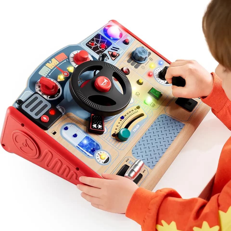 TOP BRIGHT Montessori Busy Board Spielzeug ab 3 4 5 Jahre, Motorikspielzeug Sensorik Activity Board, Kleinkinder Autofahrspielzeug with LED, Geschenk für Jungen und Mädchen zum Geburtstag
