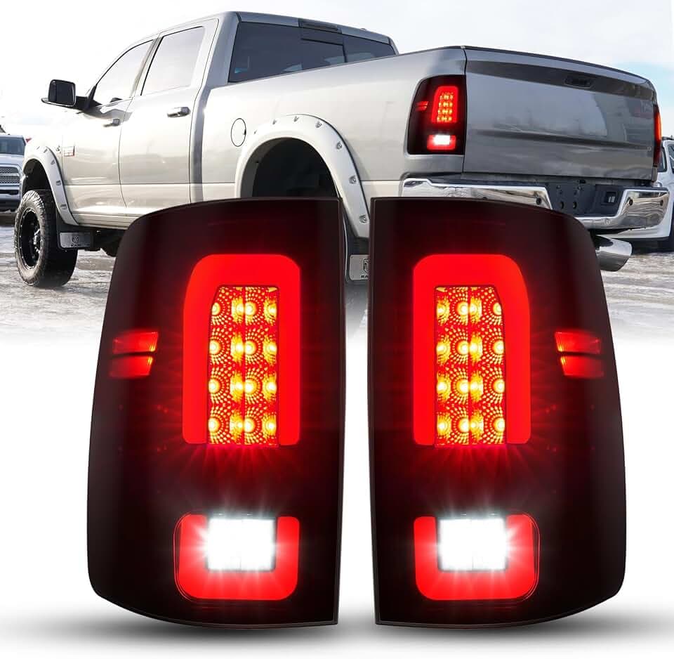 AUTOONE Full LED Ram Tail Light Assembly for 2009 Dodge Ram 1500, 2010-2018 Ram 1500 2500 3500, Driver & Passenger Side with Black Smoked Lens, Blubs Included, Anti-UV Dodge Ram Rear Light Assembly