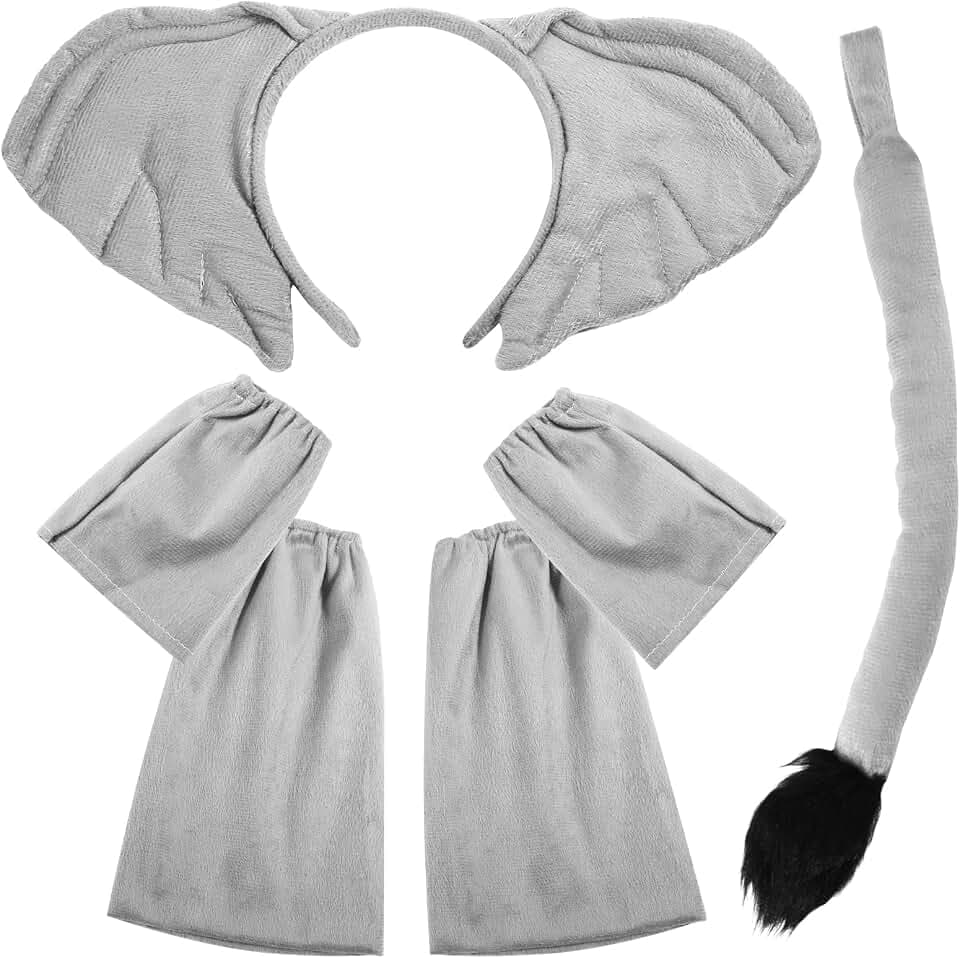 XEPST Tier Elefant Kostüm Set, Elefantenohren und Schwanz Set mit Elefantenstirnband und Elefantenschwanz für Tierkostüm Cosplay Geburtstag Halloween Kostüm Kostüm Partyzubehör
