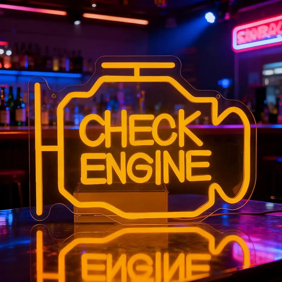 Check Engine Light,Neon Garage Signs for Man Cave Auto Repair Shop Workshop Party,LED Light Garage Gifts for Men Dad Teen Car Enthusiast,Check Engine Neon Sign for Wall Decor USB Powered（13.8"*10.2"）