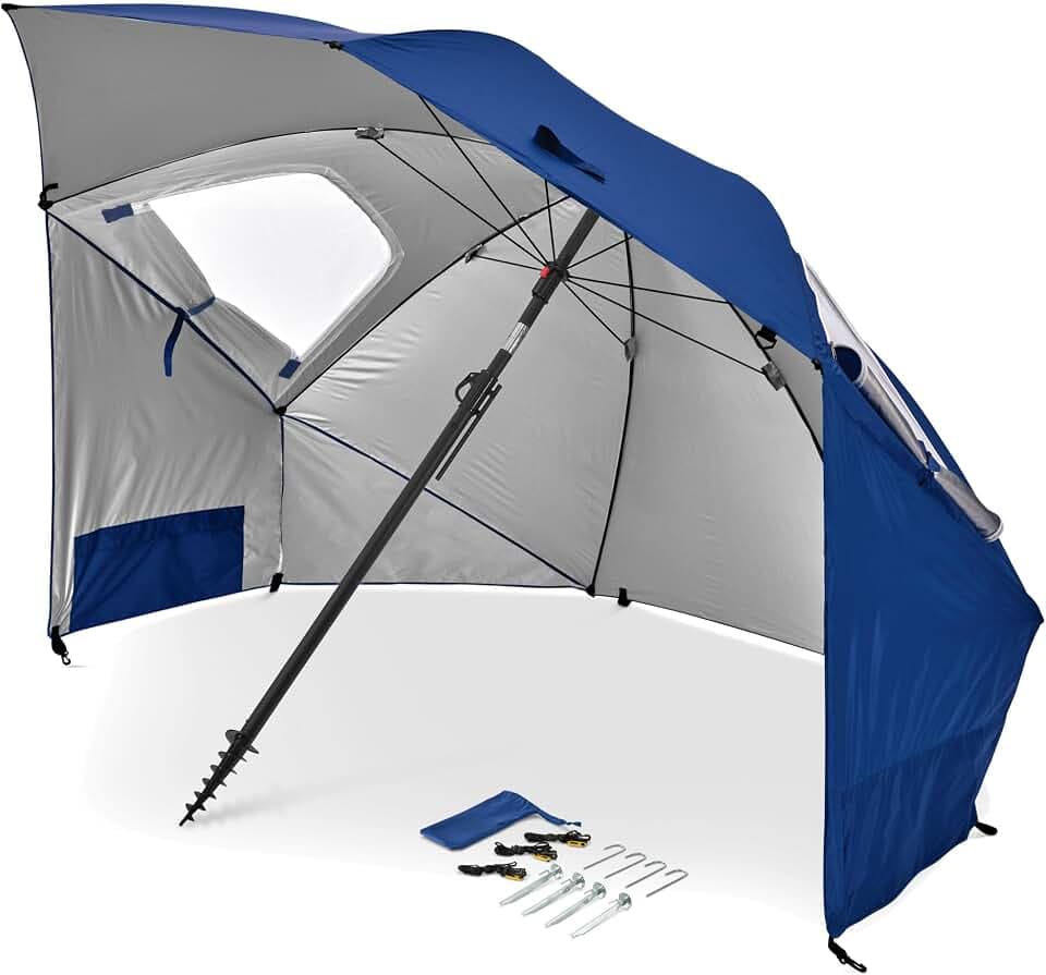 Sport-Brella Premiere UPF 50+ Schirmschutz mit patentierten Seitenteilen und Kippmechanismus, robuste 3,2 cm Mittelstange, Schlangenanker für Sand und Gras