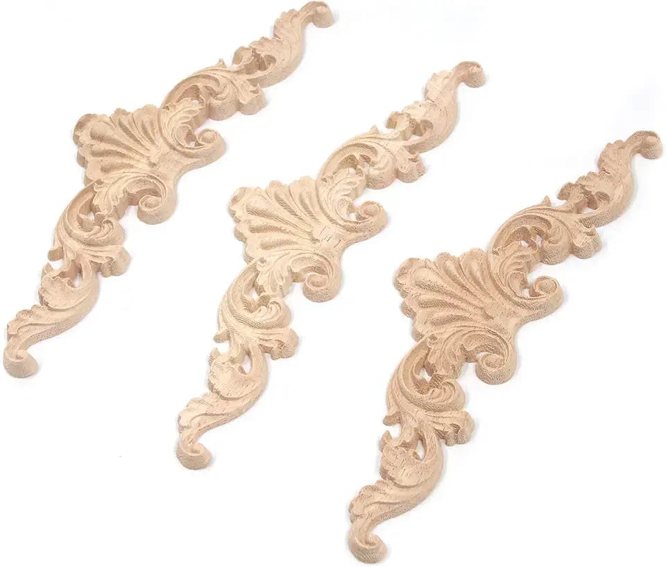 T Tulead Wood Carved Onlay Appliques Door Decals 3PCS