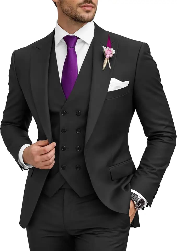 Wangyue 3 Piece Suit Slim Fit Double Breasted Mens Suits for Wedding Party Formal Prom One Button Blazer Vest Pants Sets