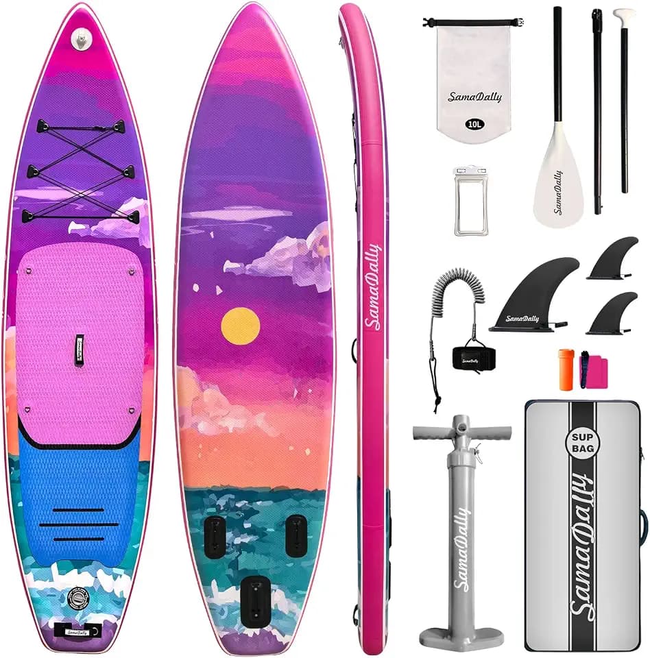 Inflatable Stand Up Paddle Board - Ultra Stable Wide Paddle Boards of All Skill Levels, Full-Color Gradient Design, Anti-Slip EVA Deck with Premium Accessories