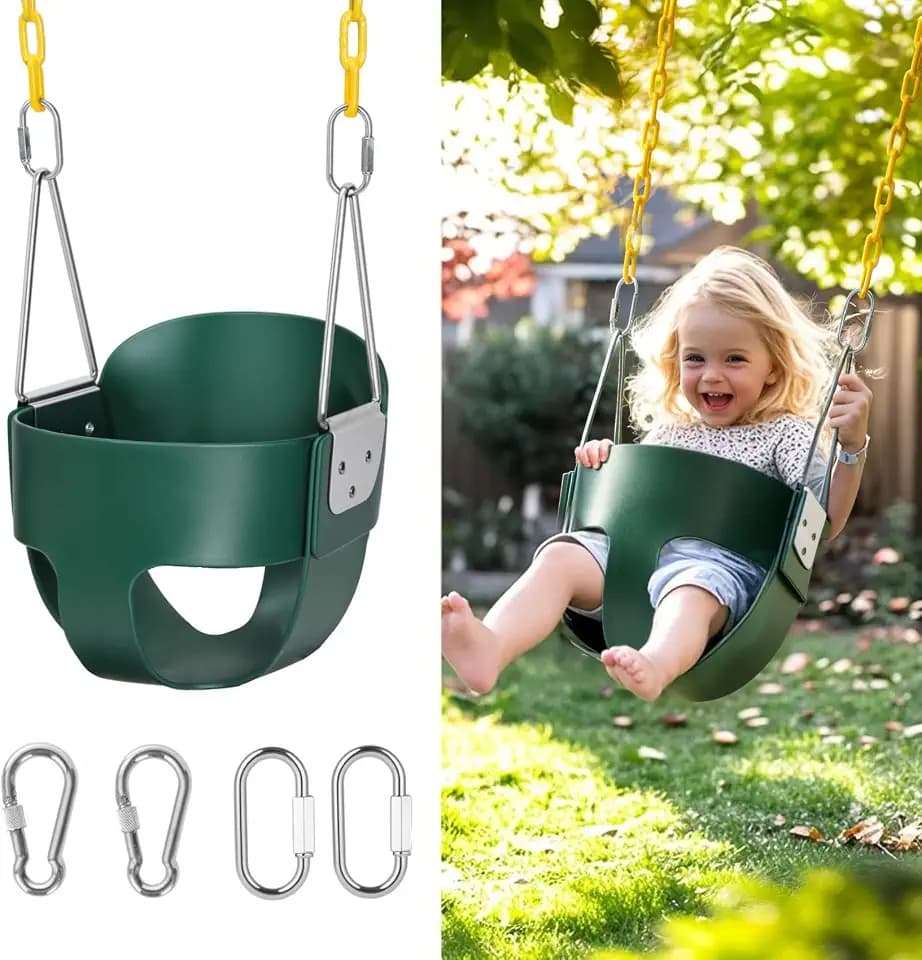 little dove High Back Full Bucket,Toddler Swing with Coated Chains & Triangle Dip Pinch Protection for Safety,Baby Swing Outdoor with Locking Buckles,Toddler Bucket Swing for Backyard,Playground,Green