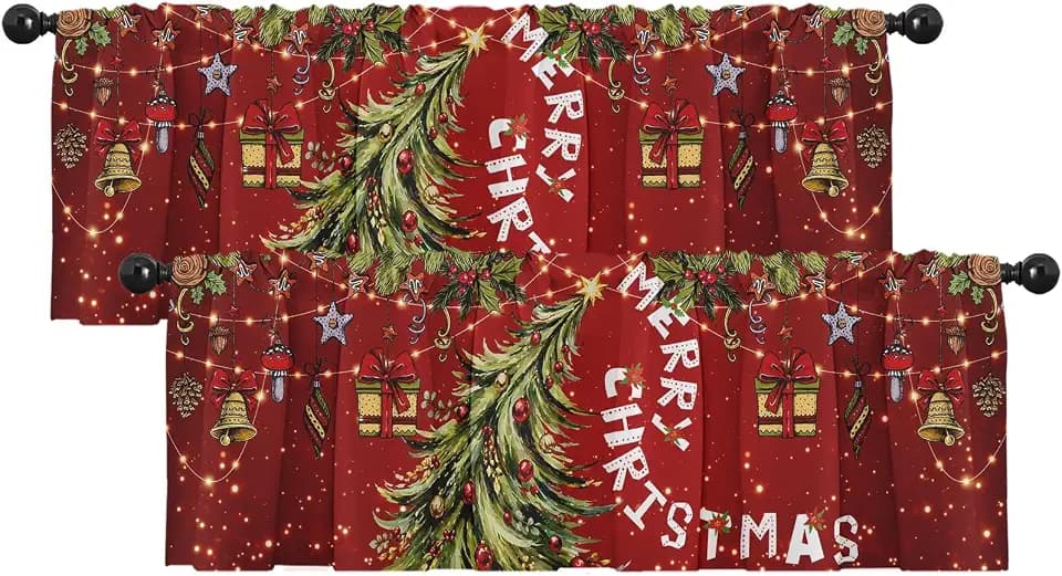 Christmas Valances for Windows, 2 Pack, 52x18 Inch, Merry