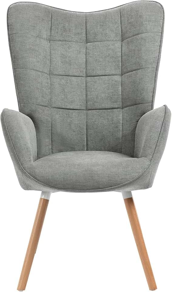 MEUBLE Cosy Bürostuhl Ergonomisch Schreibtischstuhl mit Armlehnen Design mit Holzbein für Büro Vanity, Stoff, Grau