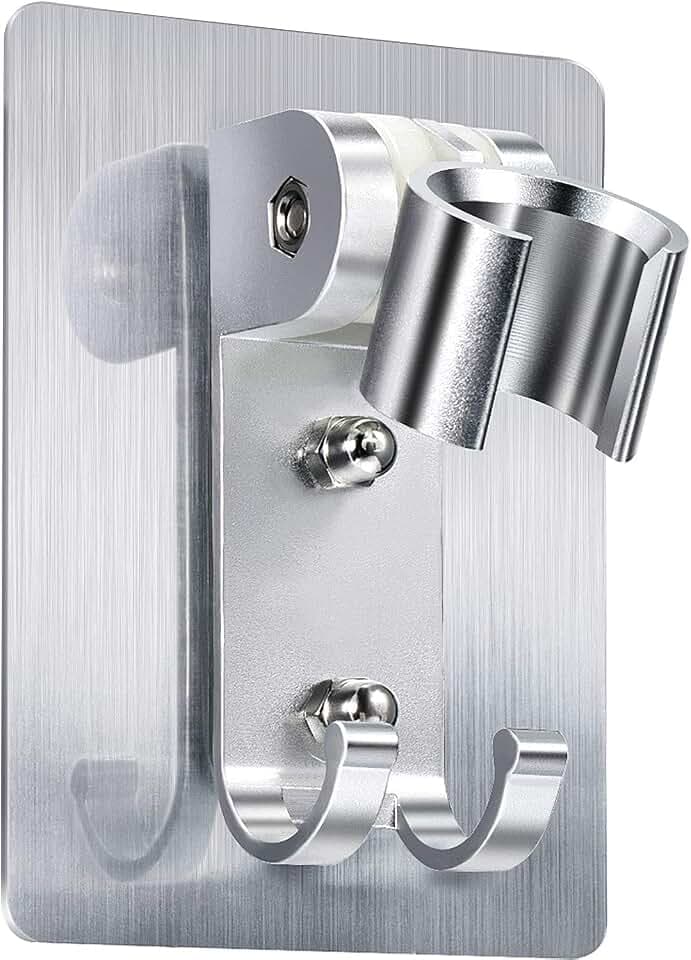 Chengu 2 Pack Shower Head Holder Strong Adhesive Shower Head Wall Mounting Bracket Adjustable Wand Holder with 2 Hanger Hooks No Drill Need(1 Pack)