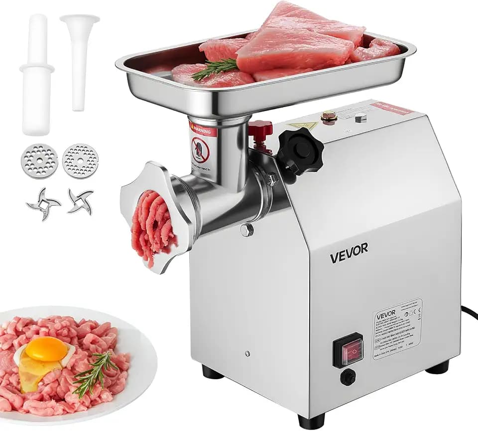 VEVOR elektrischer Fleischwolf mit 3,2 kg/min Kapazität, industrieller 850 W Tisch-Fleischwolf mit Klinge & Mahlplatte, Wurstmaschine, kommerzieller Fleischwolf aus Edelstahl für Küche Restaurant