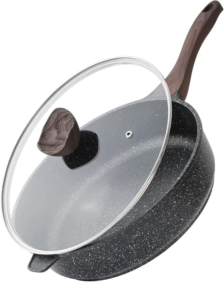 Kordisen Antihaft Tiefe Bratpfanne mit Deckel, 30 cm Große Granitbeschichtung Pfanne, Induktion Kompatibel, Gesunde Stein Kochgeschirr, PFOA-frei