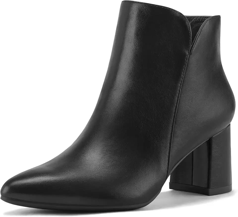 mysoft Women's Ankle Boots Chunky Block Heel Pointed Toe Dressy Booties