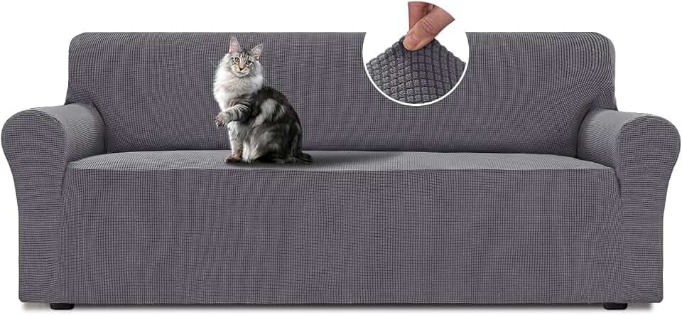 BellaHills Sofa Überzug 3 Sitzer (185-215cm) Sofabezug Stretch Kratzschutz Sofa Katze Mit Armlehne Sofaschoner rutschfest Sofa Cover Sofaüberwurf Couchbezug Wohnzimmer Grau