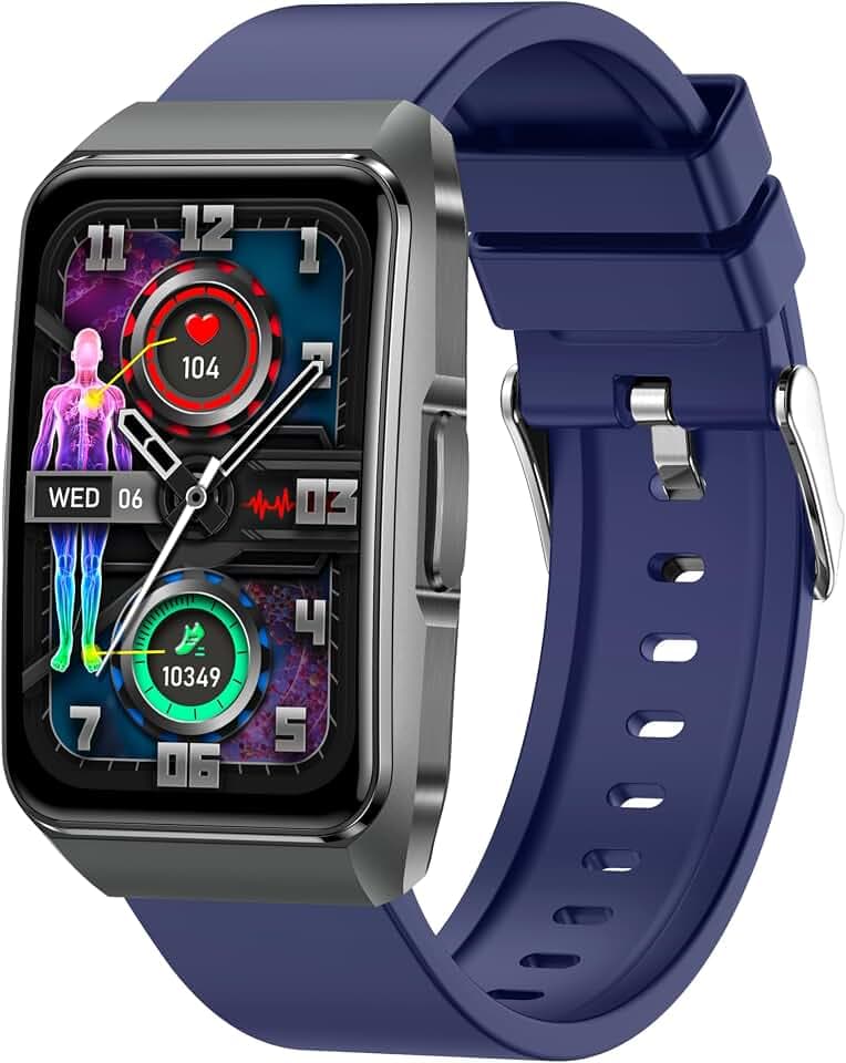 Knauermann NEO 2 Band – EKG Gesundheitsuhr mit Blutdruckmessung, SpO2, Puls, Schlafanalyse, Telefonfunktion und Notruf - blaues Silikonarmband