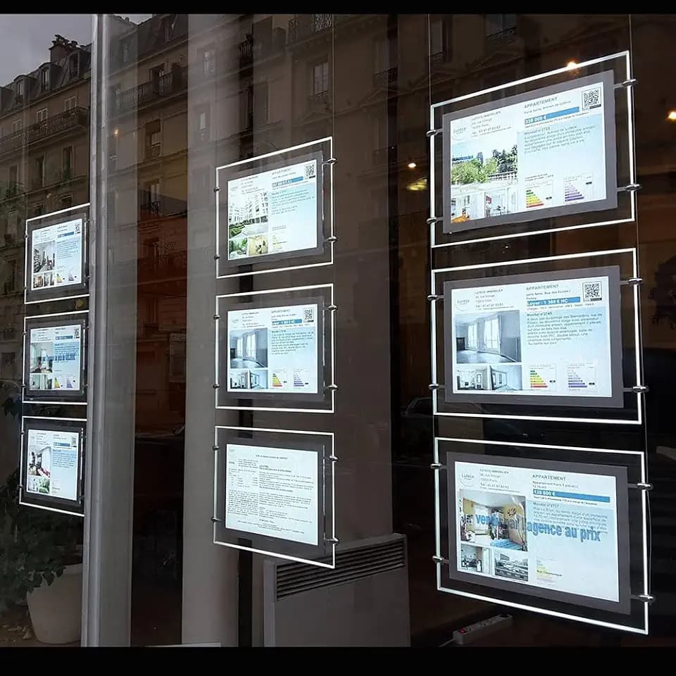 Real Estate Office Window Hanging Acrylic Poster Frame Crystal Led Light Box Sign Display Holder (Horizontal/Landscape, 3pcs A3 a row)