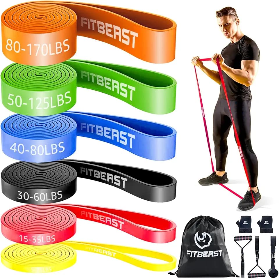 FitBeast Widerstandsbänder Set, Trainingsbänder/Fitnessbänder mit Griffen & Türanker für Krafttraining, Klimmzughilfe & Heimtraining
