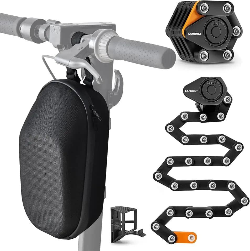 Lambolt Electric Scooter Lock - Heavy Duty Anti-Theft Folding Combination Bike Lock for Ebike | Compact Alloy Steel Security Chain Lock with Mounting Bracket & Bags