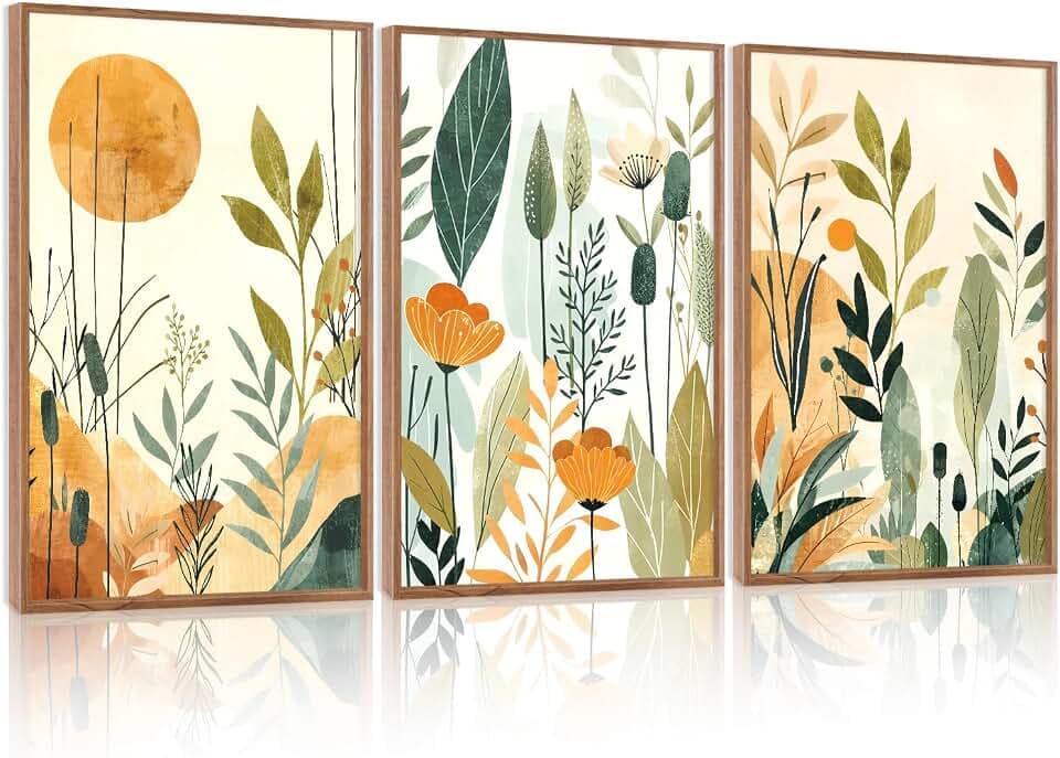 CHDITB Framed Boho Floral Botanical Wall Art Wildflower Poster 24”x36” x3