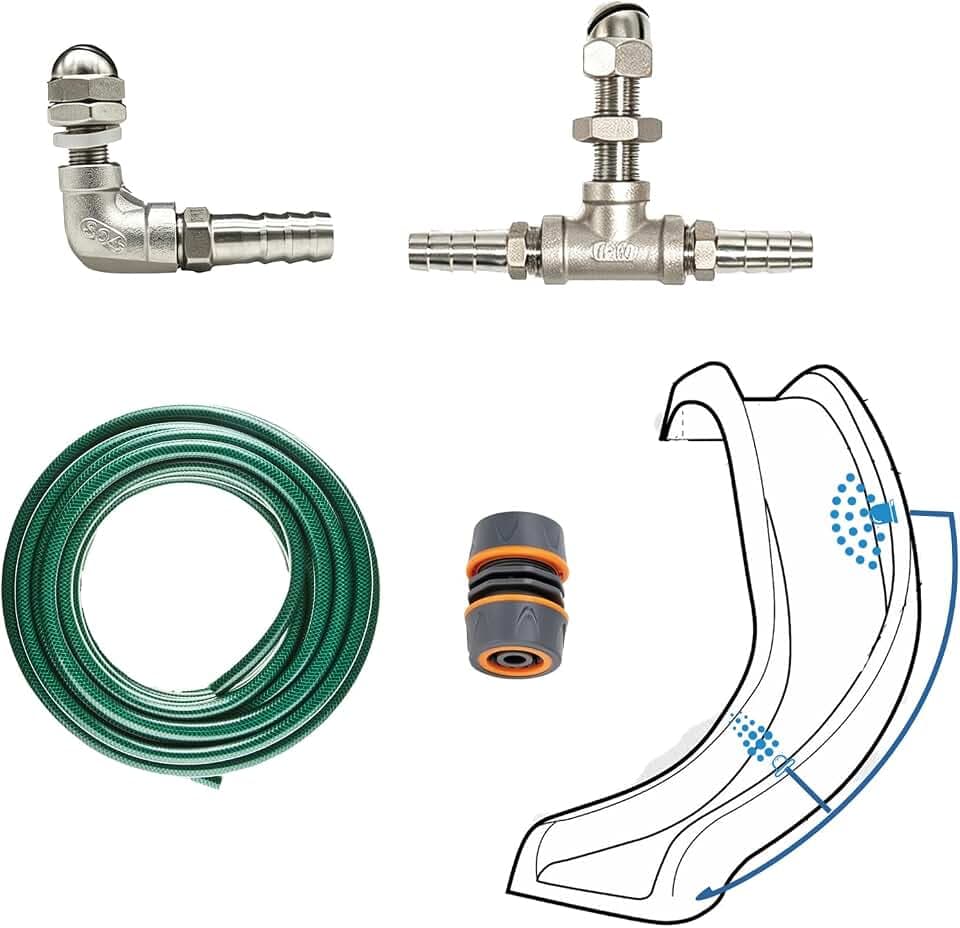 Pool Slide Water Tubing Kit, Stainless Steel Nozzle Hose Adaptor