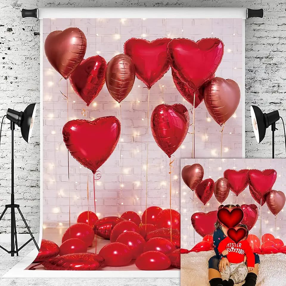 Red Heart Valentine's Day Backdrop for Photography 5x7FT Red Love Heart Decoration Background Wedding Love Theme Baby Shower Party Photo Props