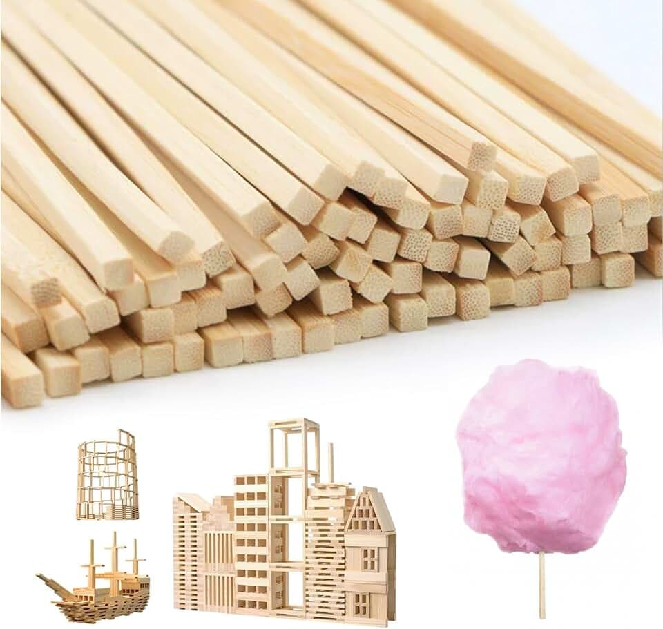 1000 Stück Holzstäbe Quadratisch, Zuckerwatte Stäbe Vierkant, Zuckerwattestäbe Eckig 30cm x 4 x 4 mm, Holzstäbchen zum Basteln für Holzarbeiten, Kunstprojekte & DIY