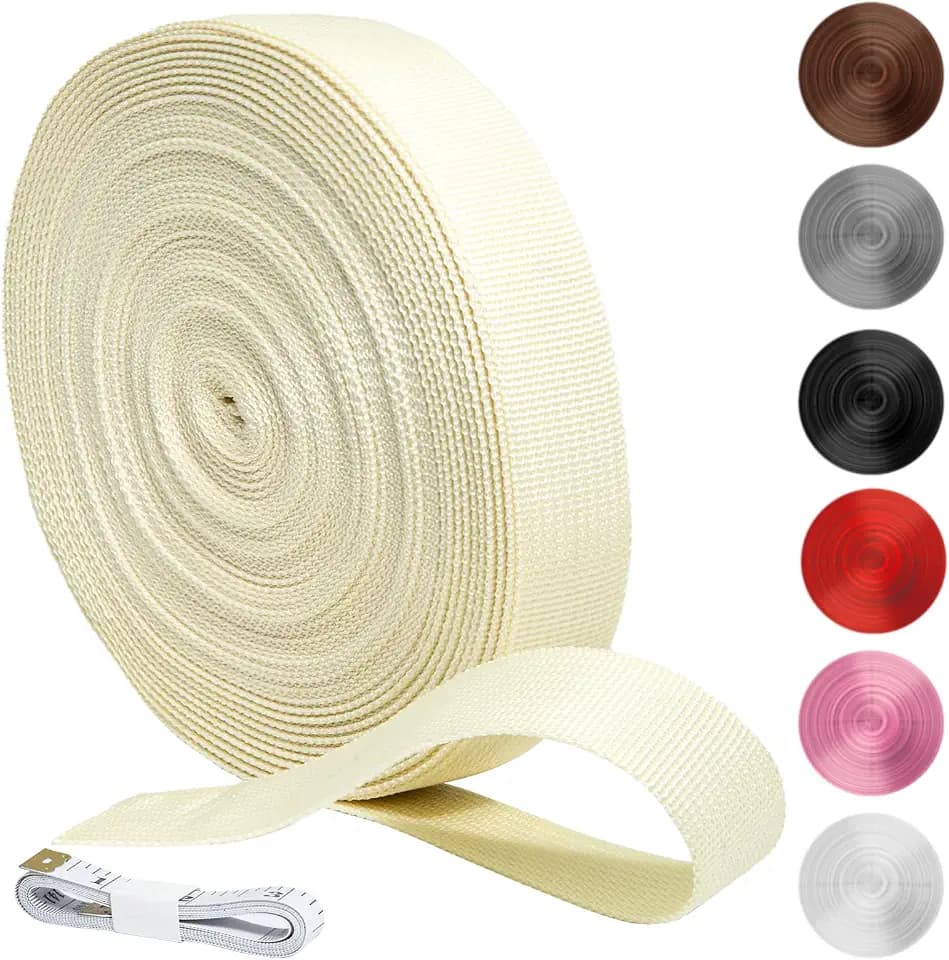 20m Gurtband Beige Polypropylen Gurtband 20mm Breit Robustes Gurtbänder Baumwolle Wasserresistent Taschengurt zum Nähen für Rucksack Taschen Hundeleinen und Outdoor DIY