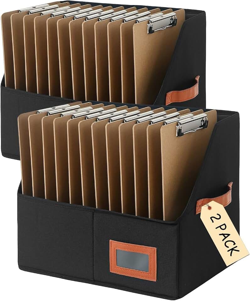 Qozary Clipboard Holder for Classroom-2 Pack Foldable Clip Board Storage Organizer Basket with Handle for Easy Carrying, Classroom Office Desk Organizer Bin, Clipboards Not Included