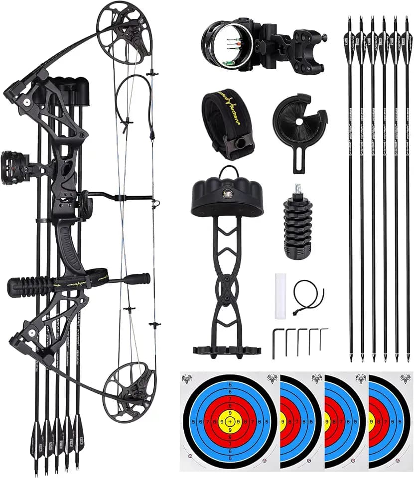 Lanneret P1 Compound Bow and Archery Sets for Adults and Teens ，Right Hand Archery Compound Bows 0-70 lbs Draw Weight Adjustable for Beginners，23.5"-31" Draw Length，Hunting Bow Kit for Beginner