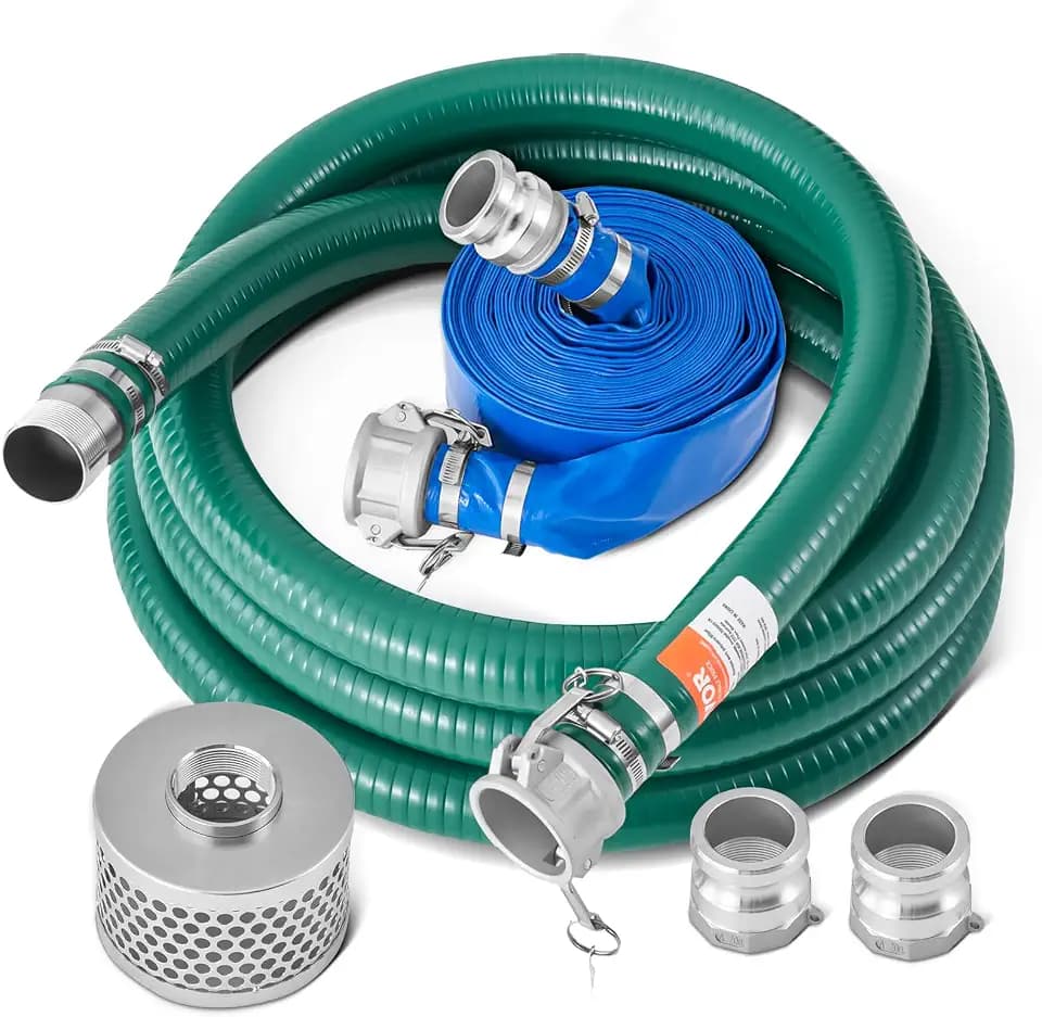 VEVOR Saugschlauch-Set, mit 50,8mm x 19,81m blauem Rückspülschlauch, 6,1m grünem Saugschlauch & Stahlsieb mit rundem Loch, Camlocks, Klemmen, Cam & Groove-Adapter, für verschiedene Zwecke