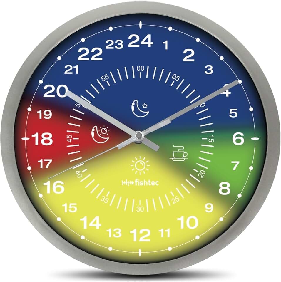 FISHTEC Moderne Wanduhr im 24-Stunden-Design, ultragenau, einfaches Ablesen: Minutenzifferblatt, geeignet für Küche, Büro, Wohnzimmer, Schlafzimmer, 30 cm (Farben)
