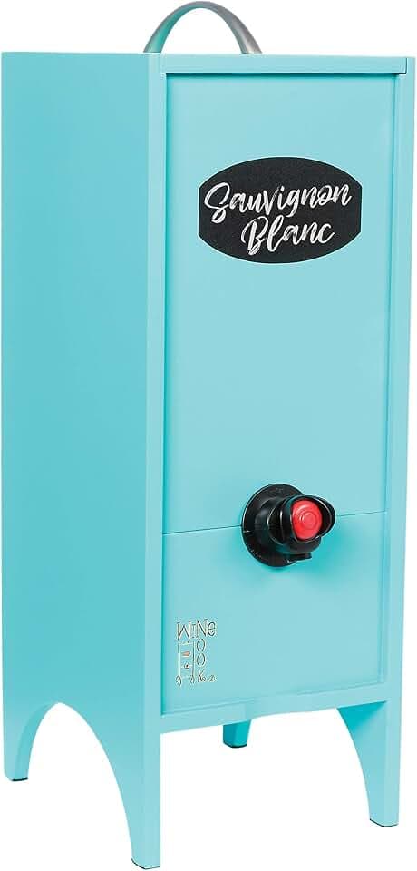 Holiday & Christmas Decorative Wine Dispenser, Mother's Day Box Beverage Dispenser, Wine Storage Holder for Kitchen Bar Countertop, Wine Carrier for Parties, Turquoise, 3L, Chalk Included