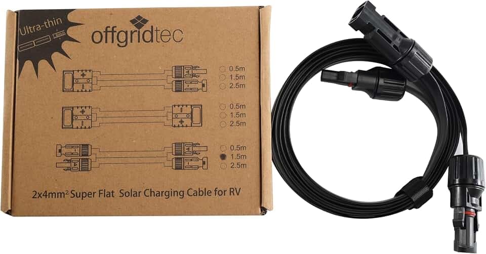 Offgridtec PV-zu-PV Flachkabel 4mm², Superflaches Solarkabel-Verlängerungskabel mit hochwertigen Steckern, 40A Plug-&-Play Verbindung für Solarmodule, Power Stations & Wechselrichter (1,5m)