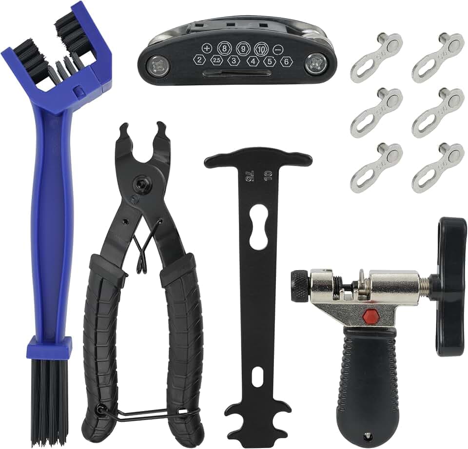 Fahrrad Kettennieter Werkzeug, Fahrradkette Werkzeug mit Kettennieter, Fahrradketten Nietwerkzeug und Kettenschloss Zange, Fahrradkette Reparatur Set für 6-12 Fach Fahrrad Kettenwerkzeug