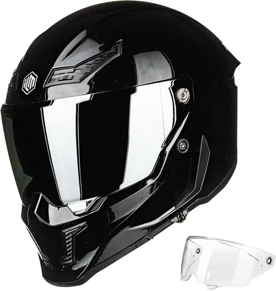 ILM Motorcycle Helmets for Adult Men Women Full Face DOT ECE Powersports Dual Visor Street Racing Helmet with Pinlock Cascos para Motos Model MF509 (Gloss Blacks, M)