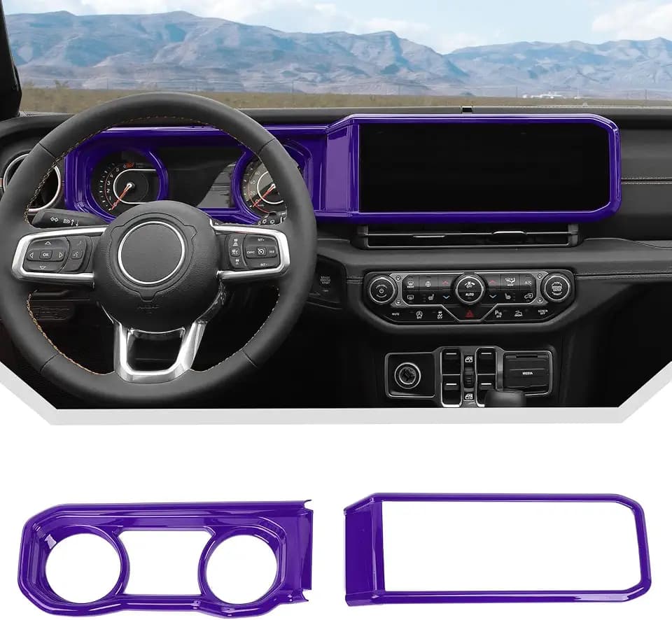 JeCar Purple ABS Dashboard Trim Interior Accessories for 2024-2025 2026+ Jeep Wrangler JL & Gladiator JT, Instrument Cluster & Center Screen Frame Decoration Upgrade